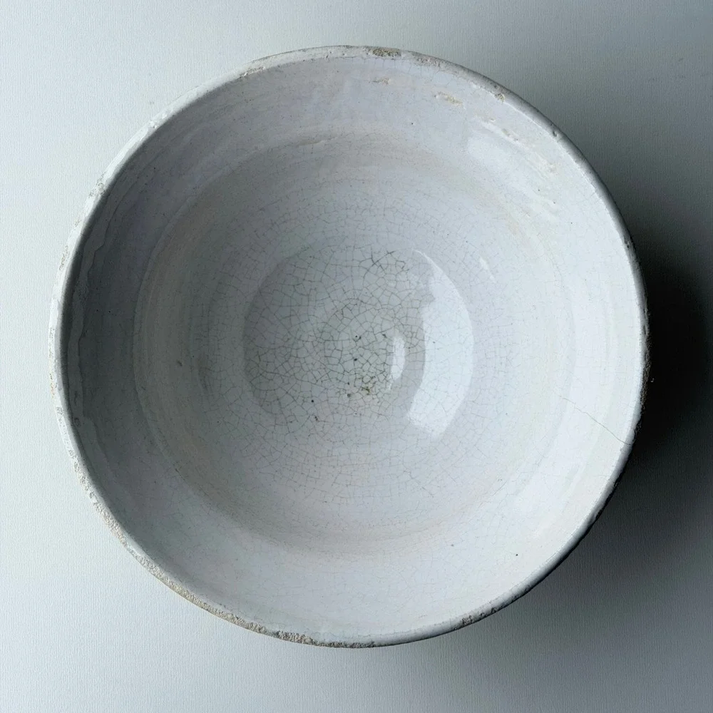 Vintage Studio Pottery Bowl Wabi Sabi Glazed Green Purple White Rustic Cottage